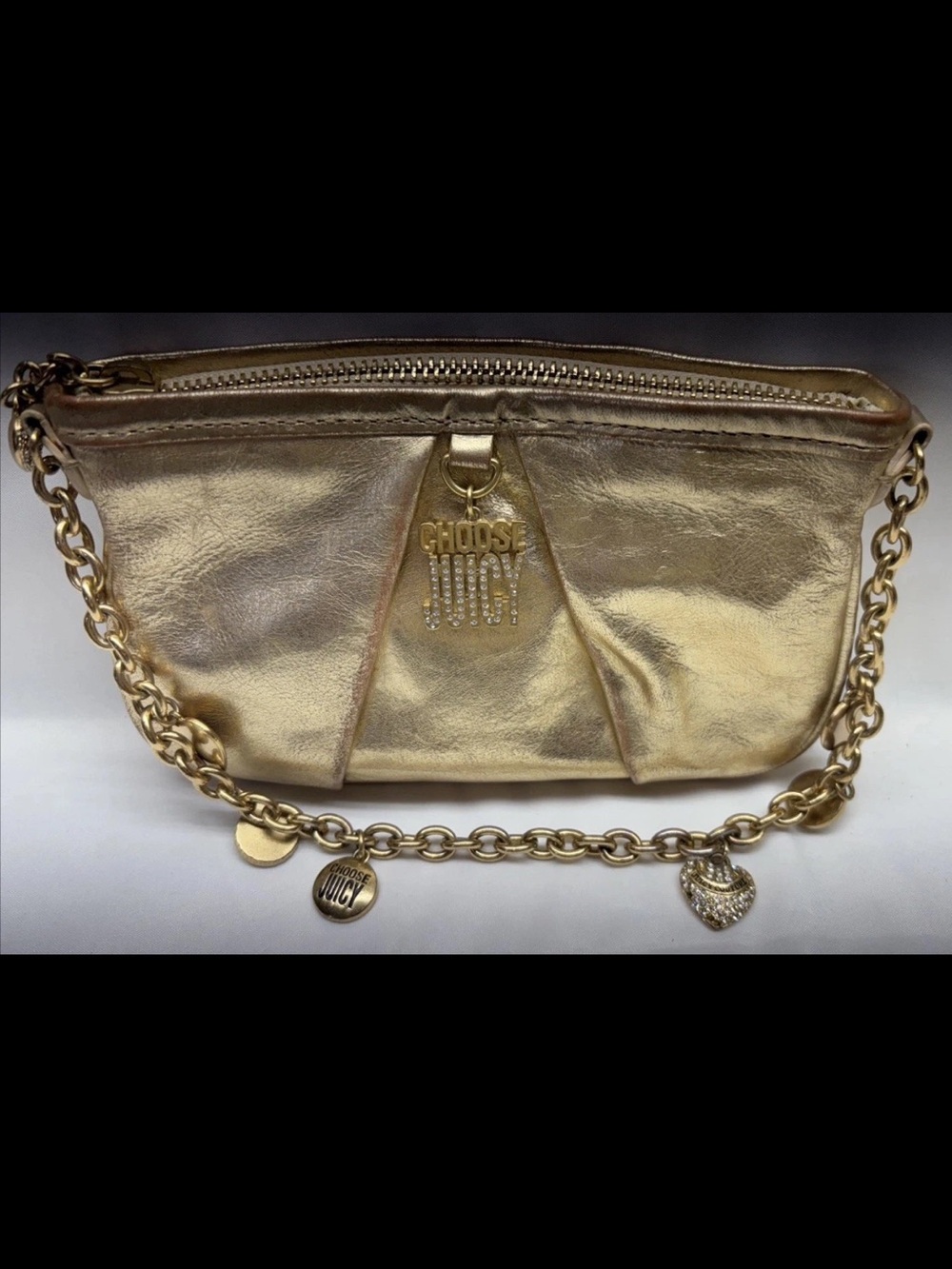 Juicy Couture Gold Metallic Chain Charm Wristlet Rare Y2K